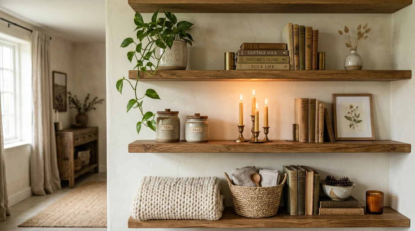 Rustic Shelf Styling for 10 farmhouse decor ideas for a cozy home